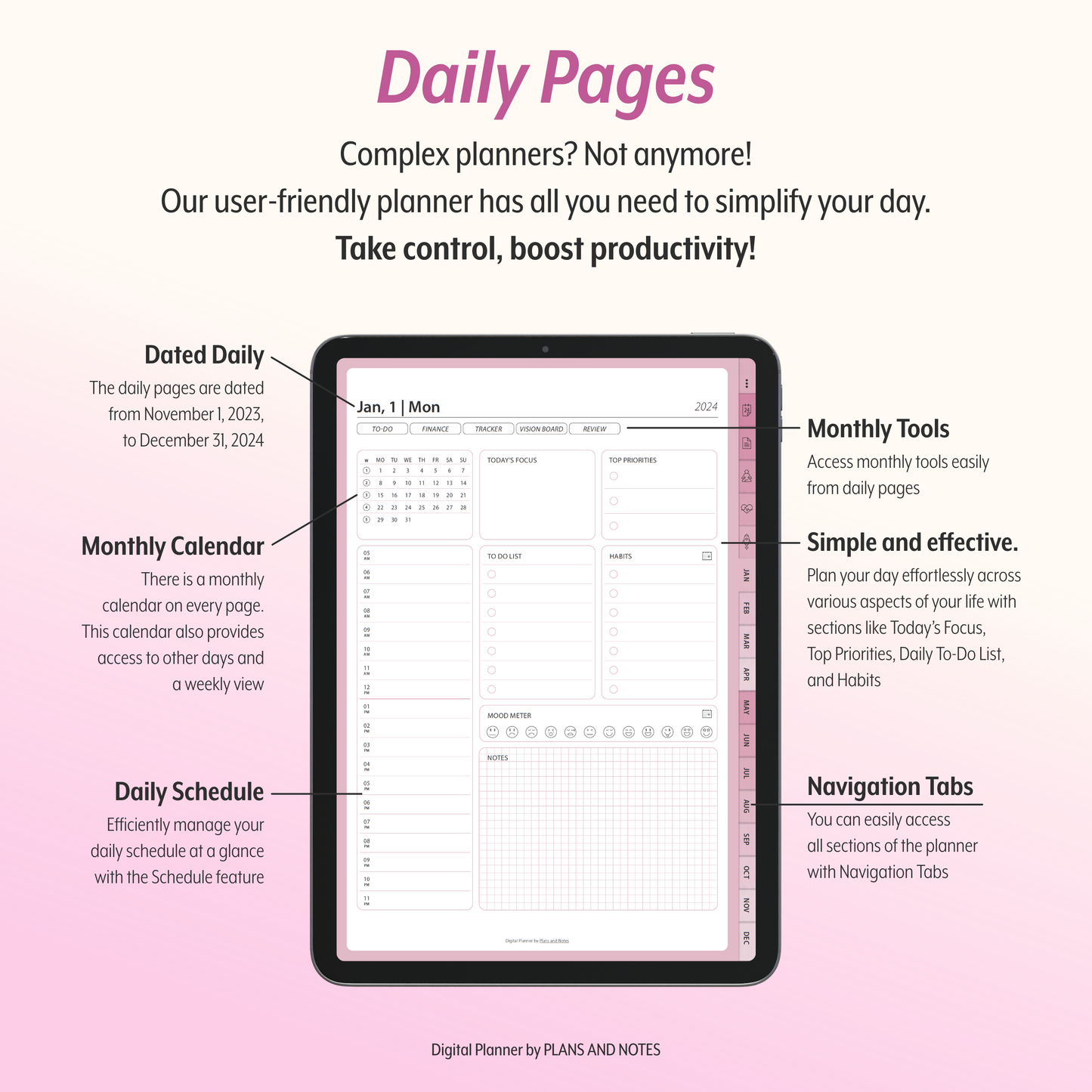 2024 Digital Planner | Pink Tabs