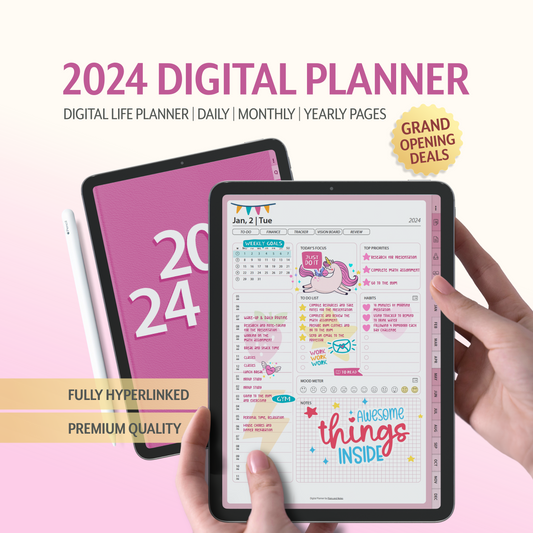 2024 Digital Planner | Pink Tabs