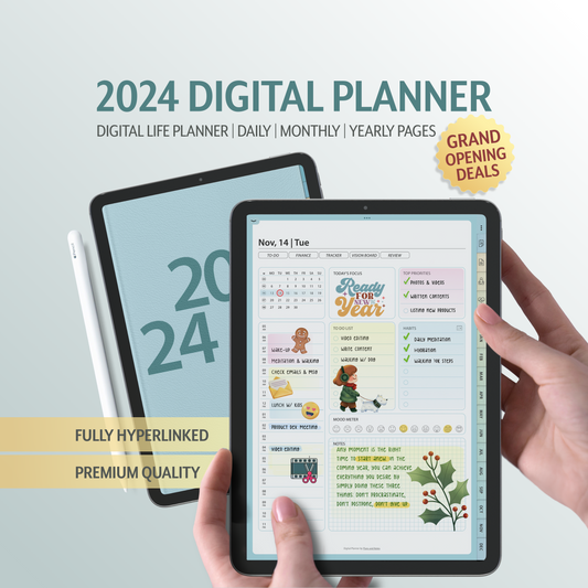 2024 Digital Planner | Green To Blue Pastel Tabs